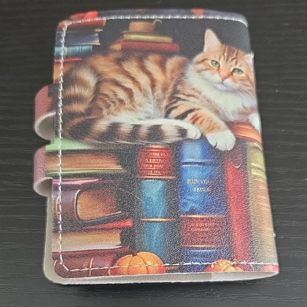 Cat-Themed Credit Card Case with Books Design